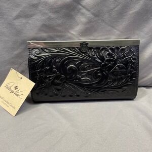 Patricia Nash Gauchy Black Tooled Leather Frame Wallet RFID P32907X NEW